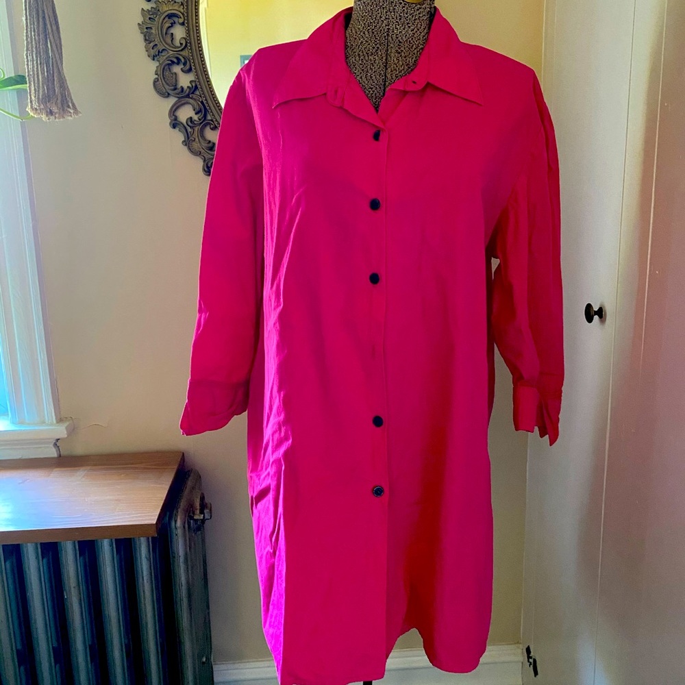 Hot pink button-up Shirt Dress